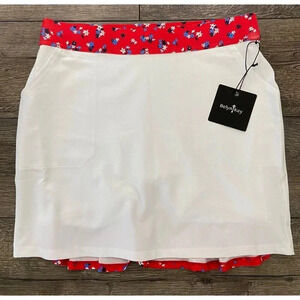 NWT Belyn Key Ruffle Skort Skirt White Red Blue American Beauty Floral S New